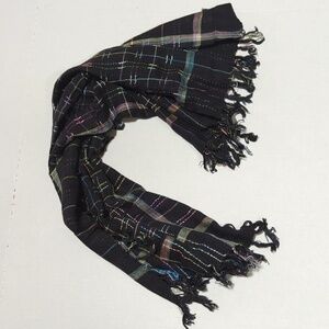 Ben Goodman Vintage Black Plaid Rayon Fashion Scarf w/Fringe